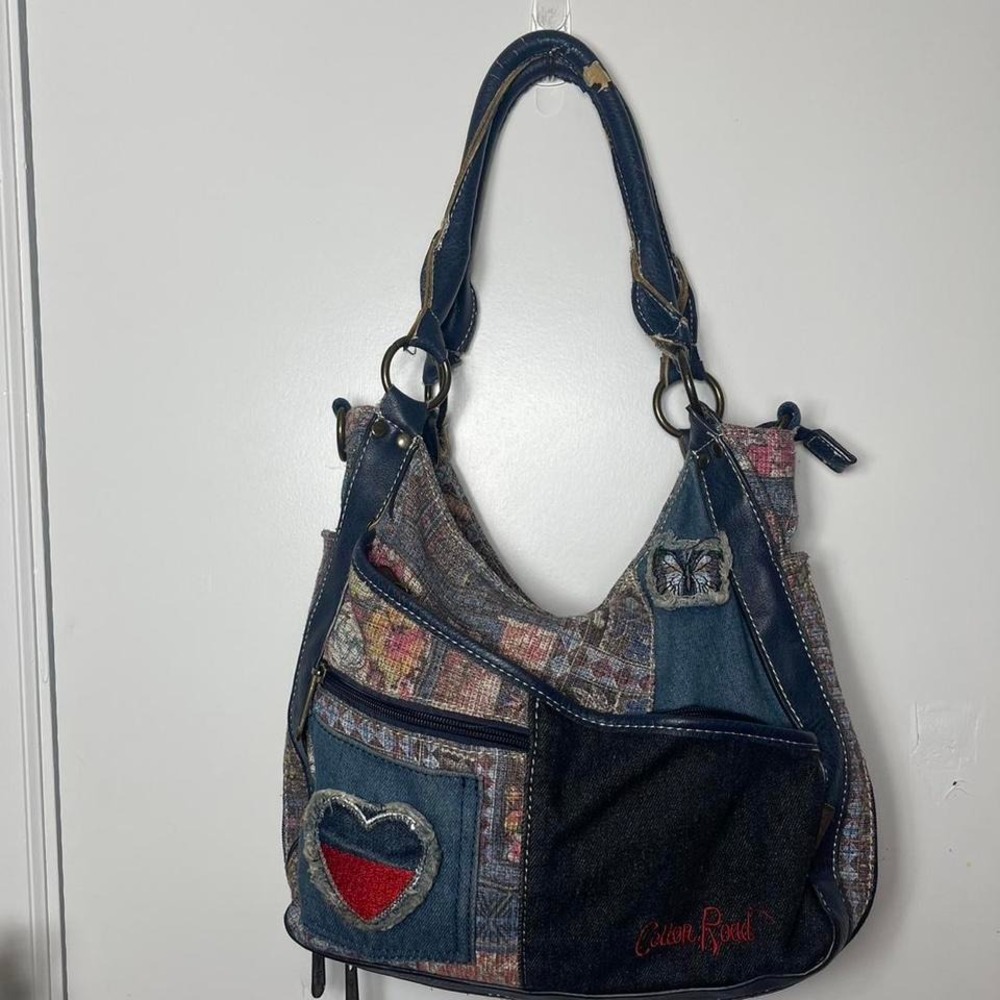 Unique whimsy patchwork shoulder bag with heart +… - image 2